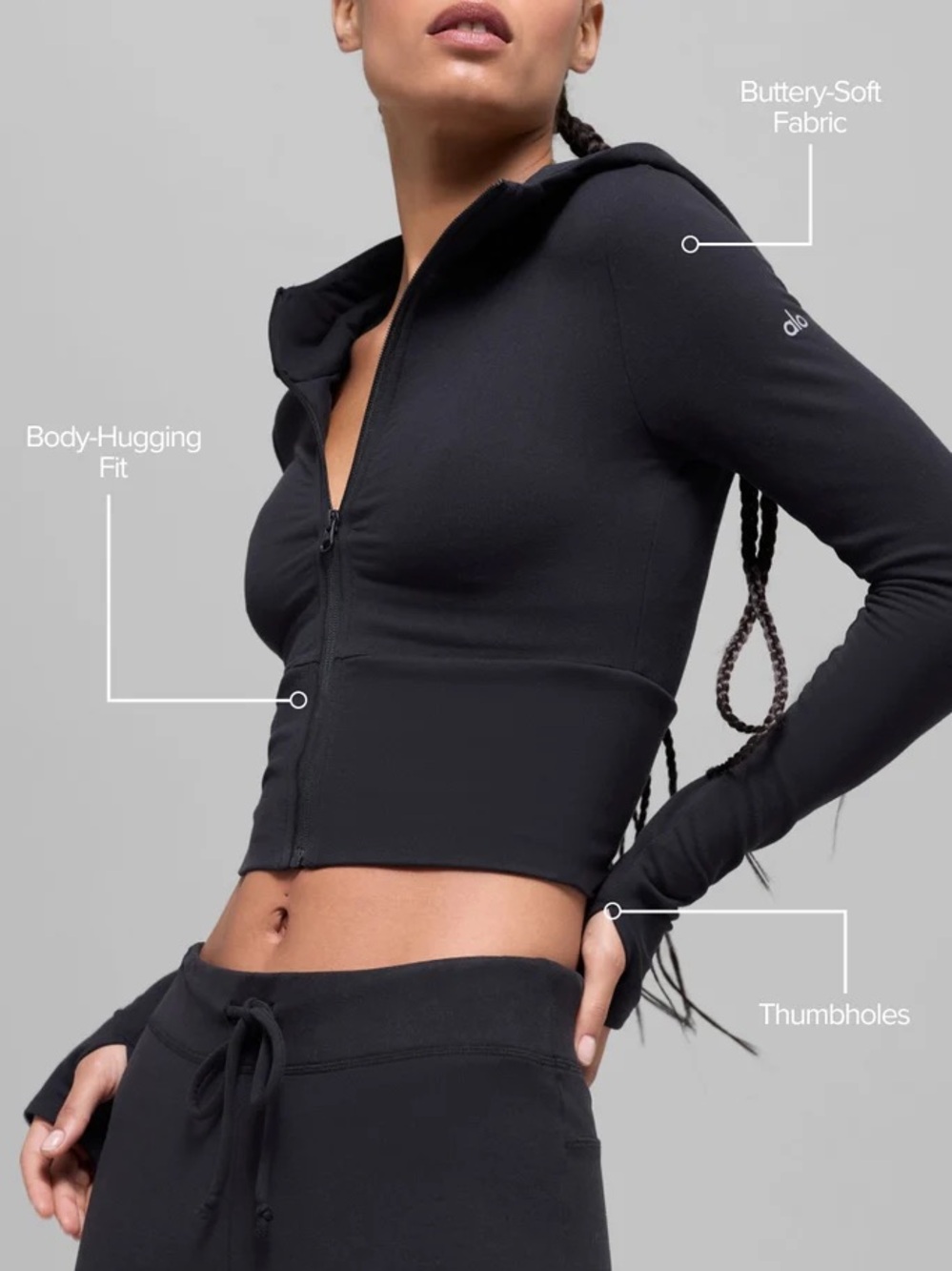 ALO Yoga Sway Full-Zip Hoodie Black Medium - Picture 3 of 6